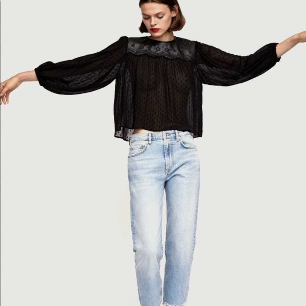 NWT- Zara Swiss Dot Sheer Blouse- Size XL (Black)